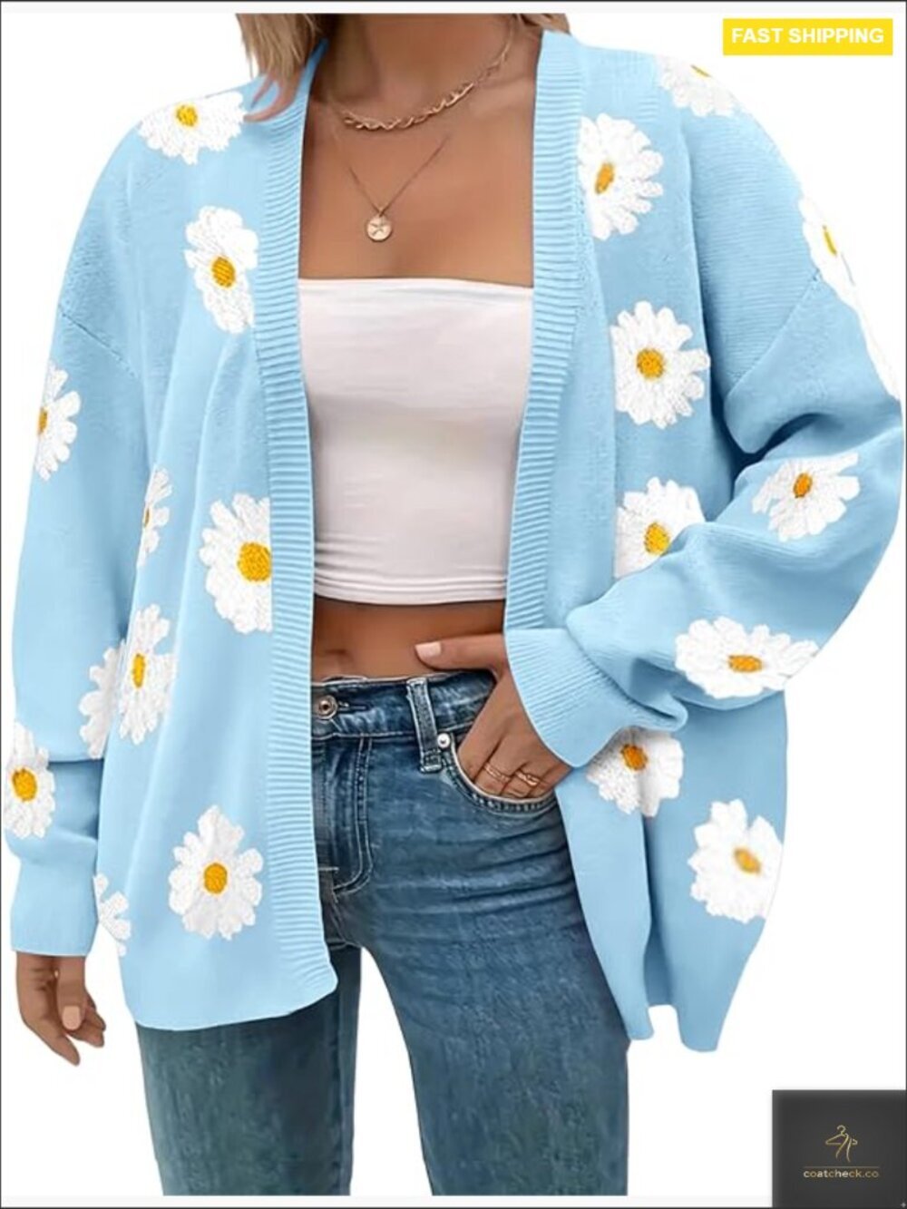 Plus Size Floral Long Sleeve Open Front Knit Cardigan Oversized Cozy Sweater